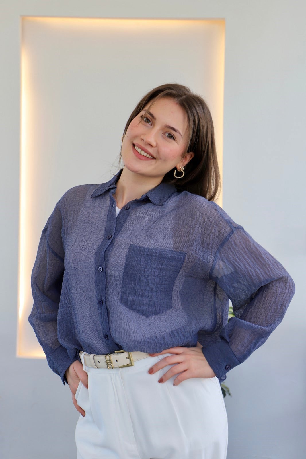 Basic Transparan  Gömlek - Mavi