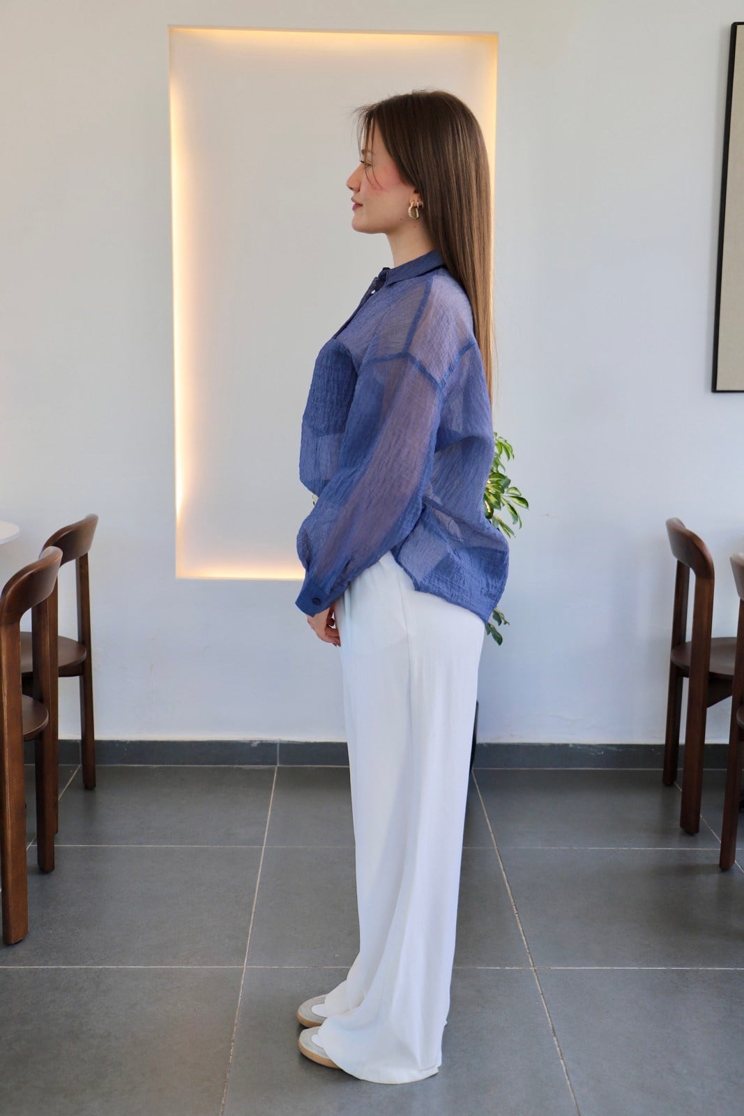 Basic Transparan  Gömlek - Mavi