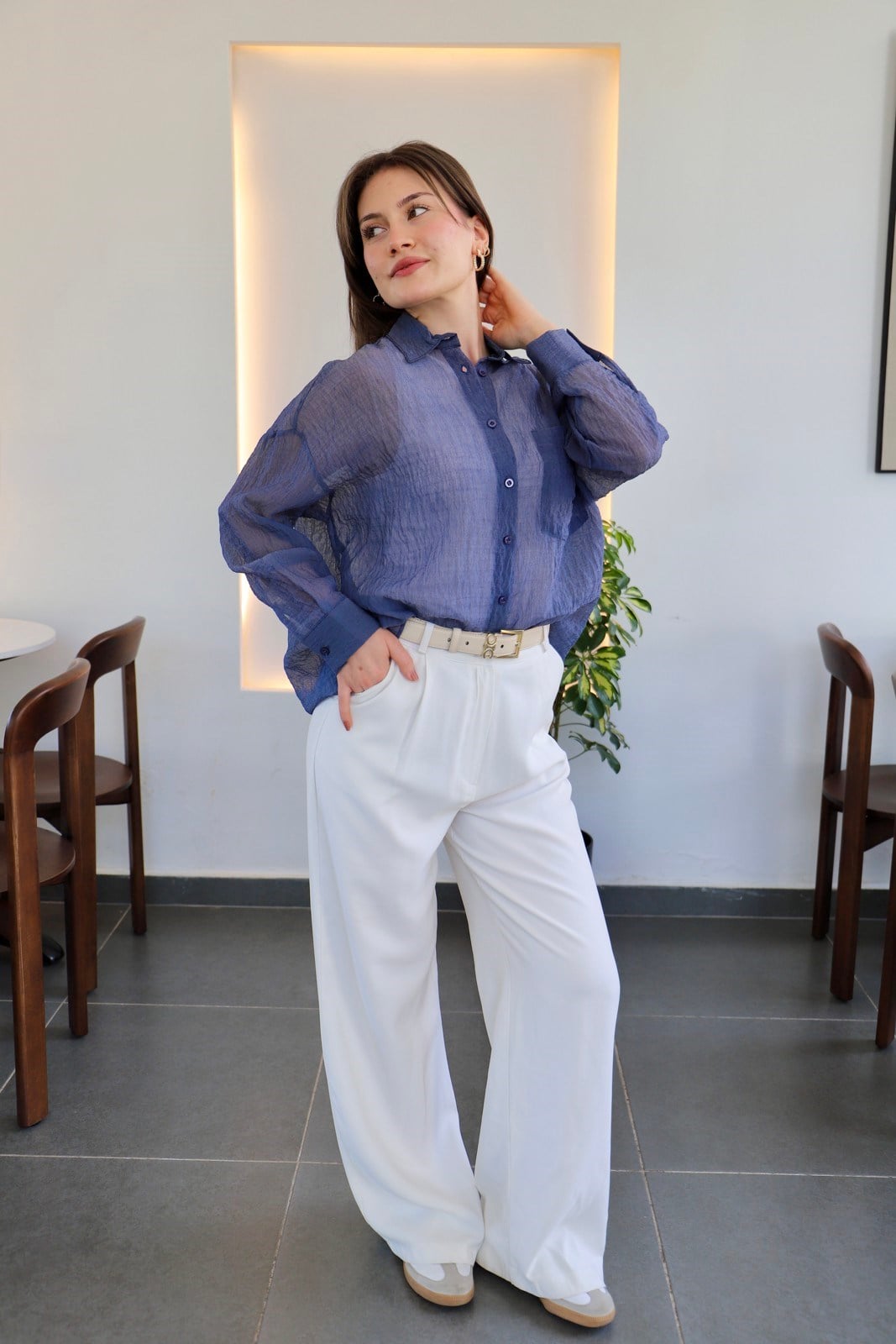 Basic Transparan  Gömlek - Mavi