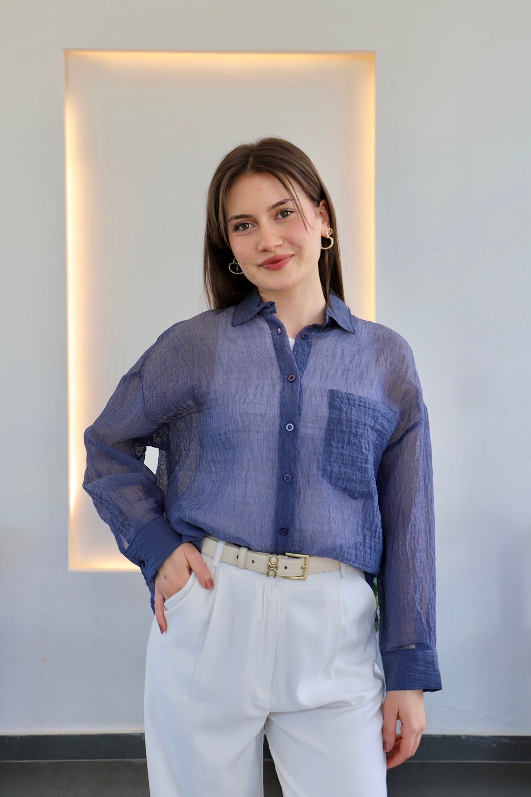 Basic Transparan  Gömlek - Mavi