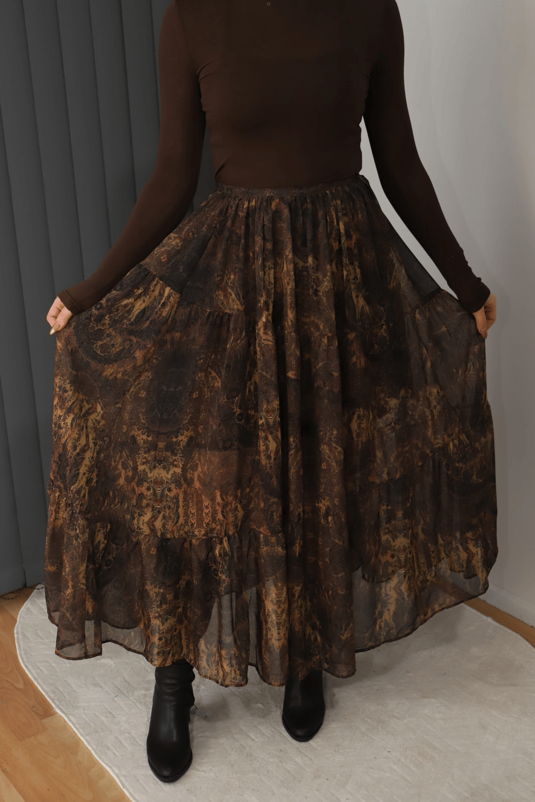 Batik Desenli Şifon Etek