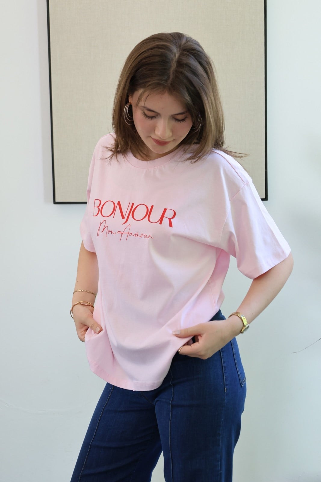 Bonjour Baskılı Tshirt