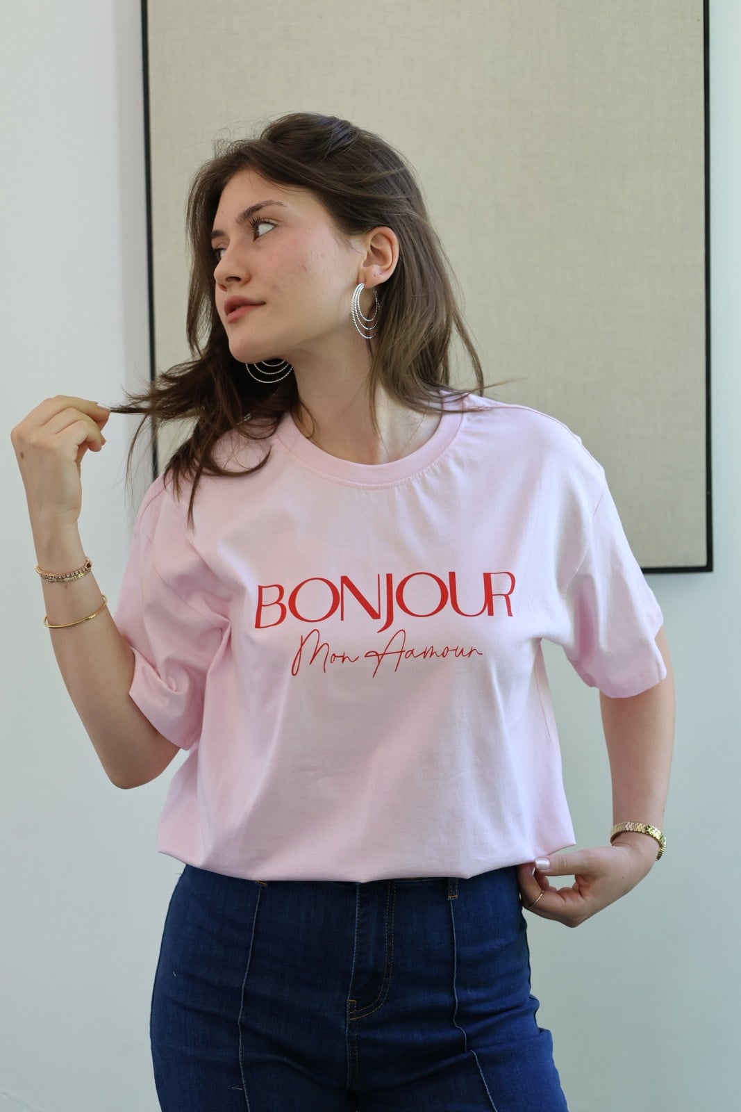 Bonjour Baskılı Tshirt