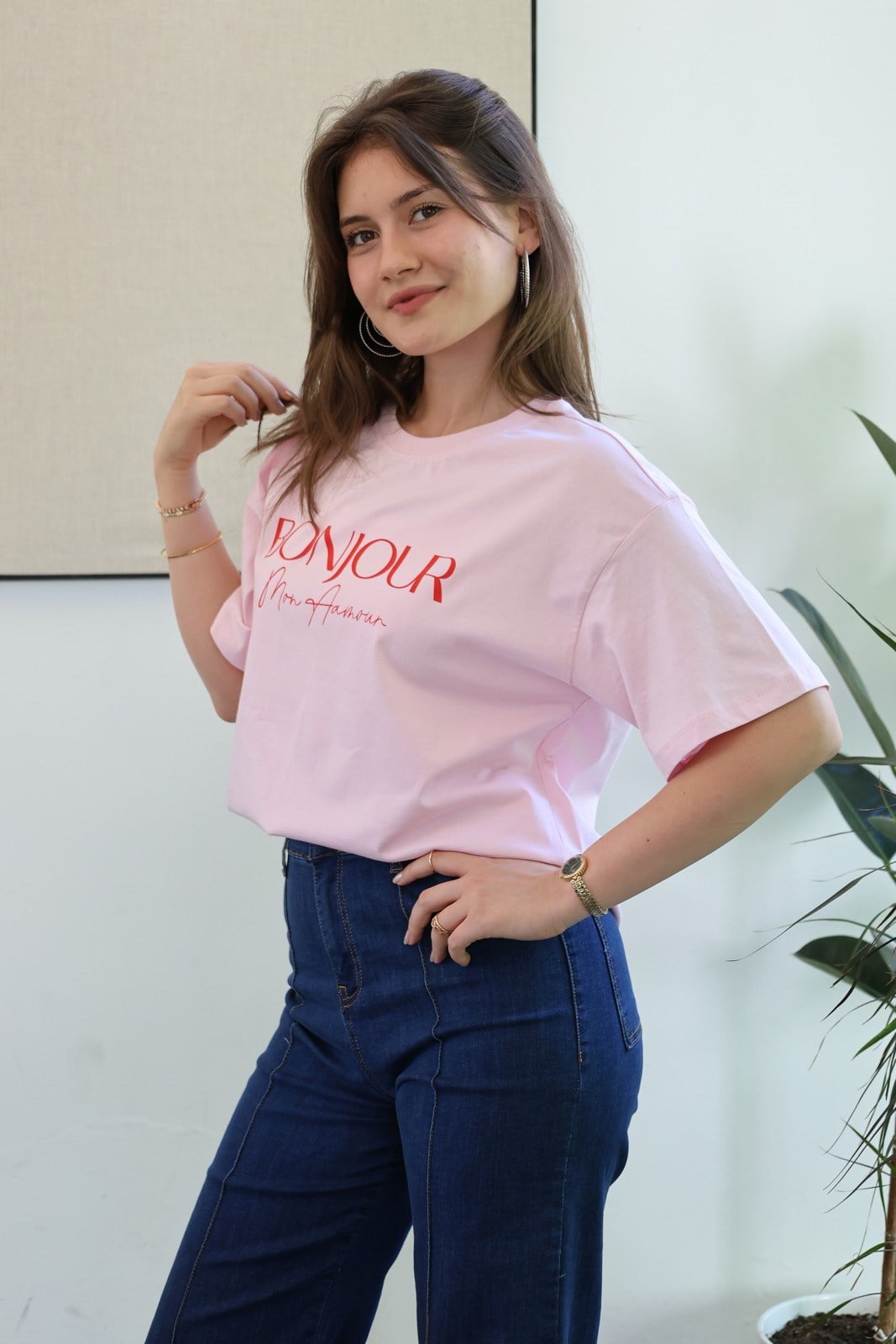Bonjour Baskılı Tshirt