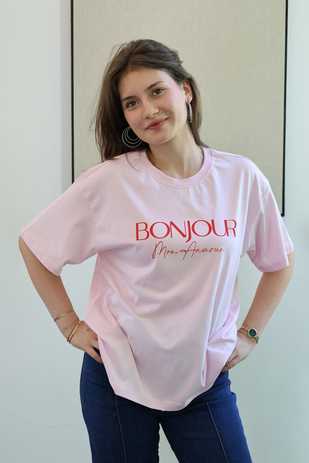 Bonjour Baskılı Tshirt