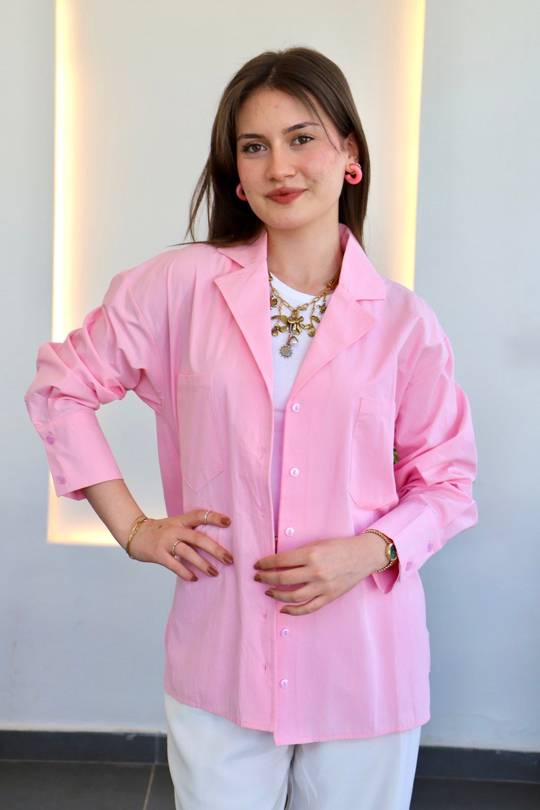 Ceket Yaka Gömlek - Pembe