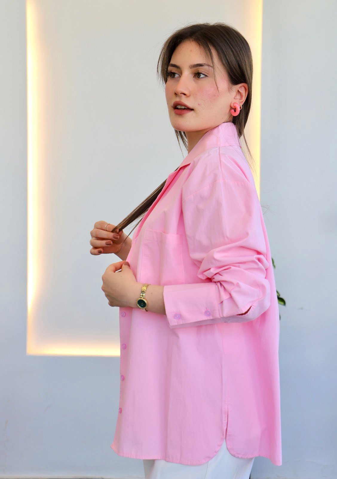Ceket Yaka Gömlek - Pembe