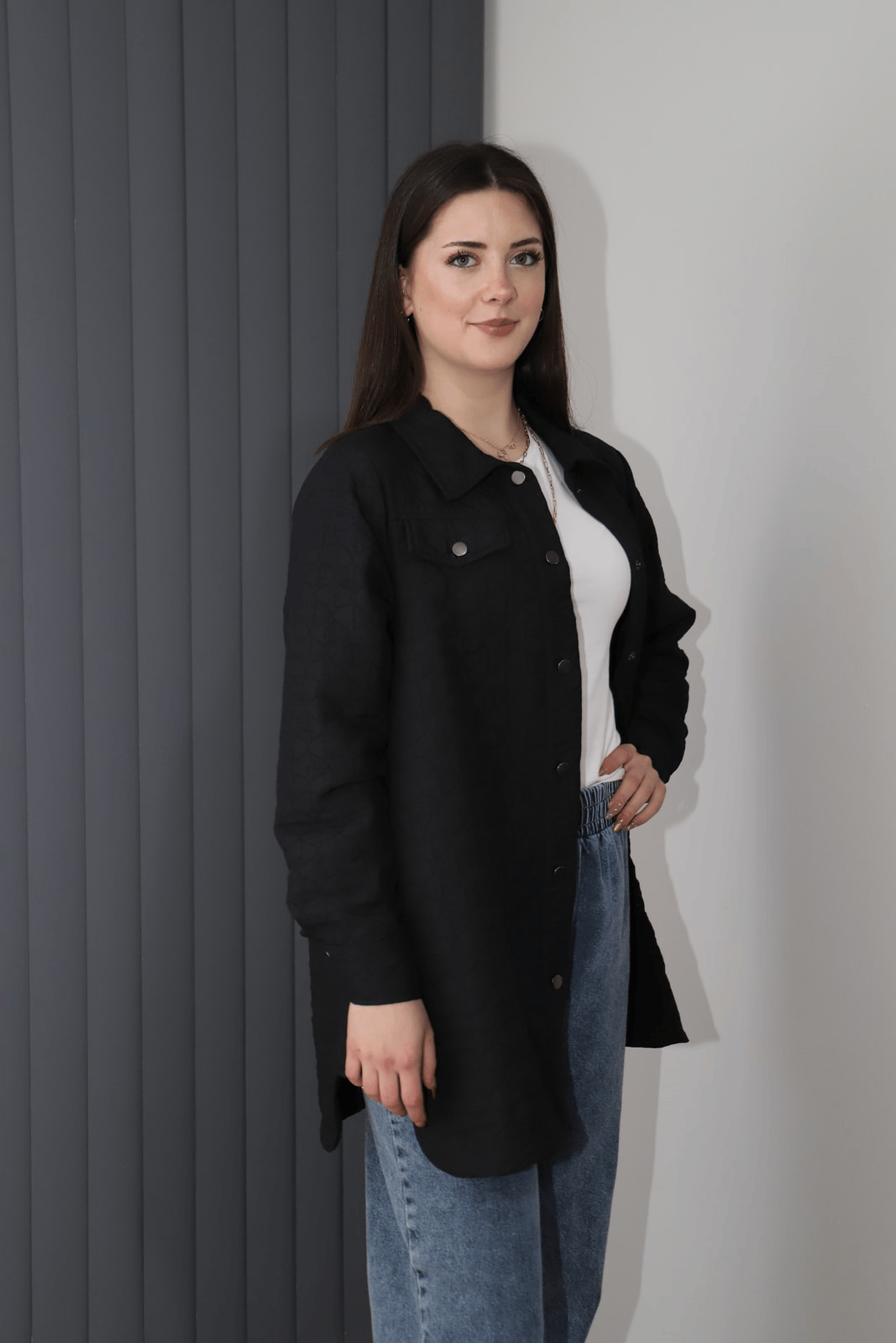 Çıtçıtlı Kapitone Tunik - Siyah