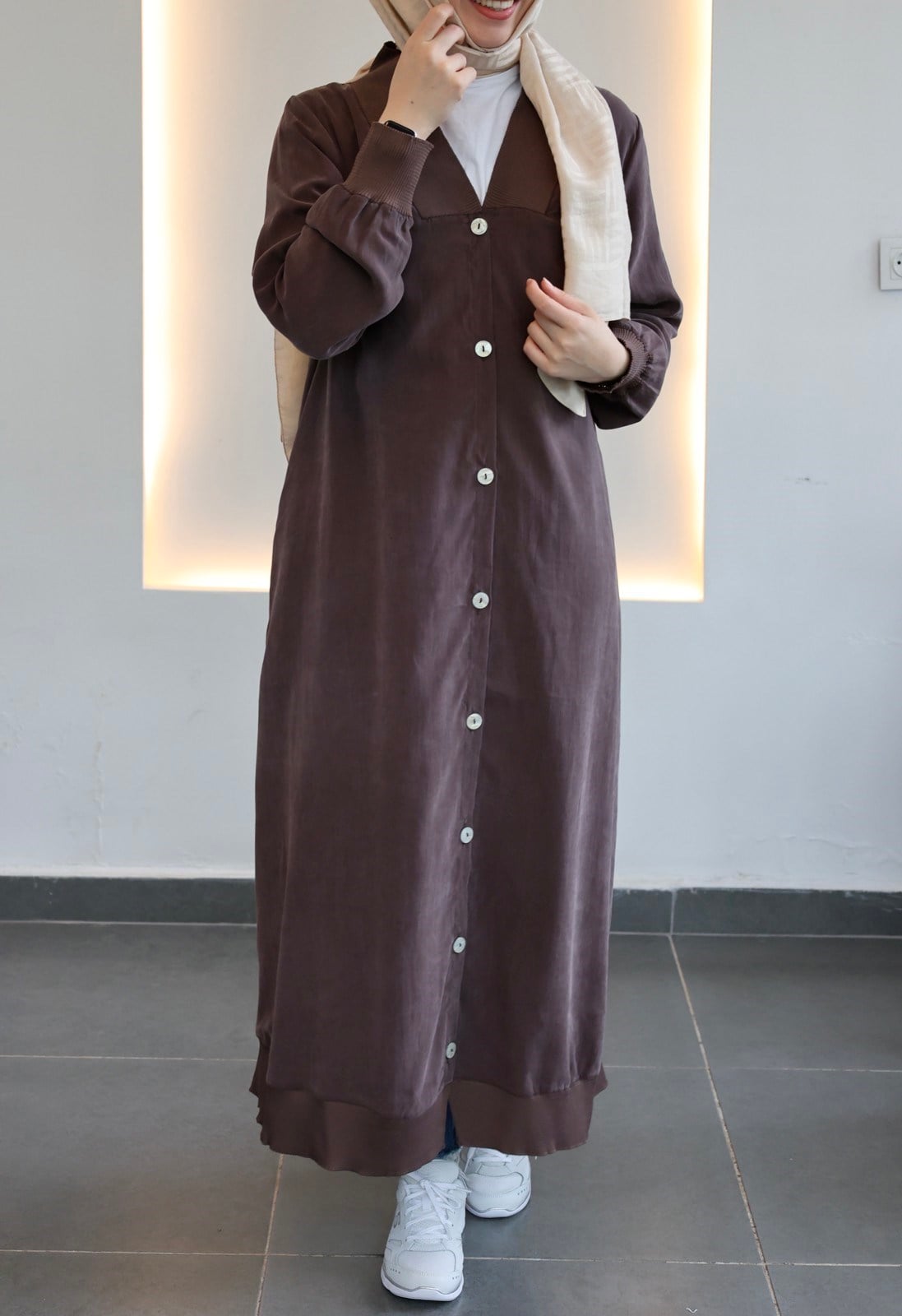 Cupra Düğme Detaylı Kap - Kahve