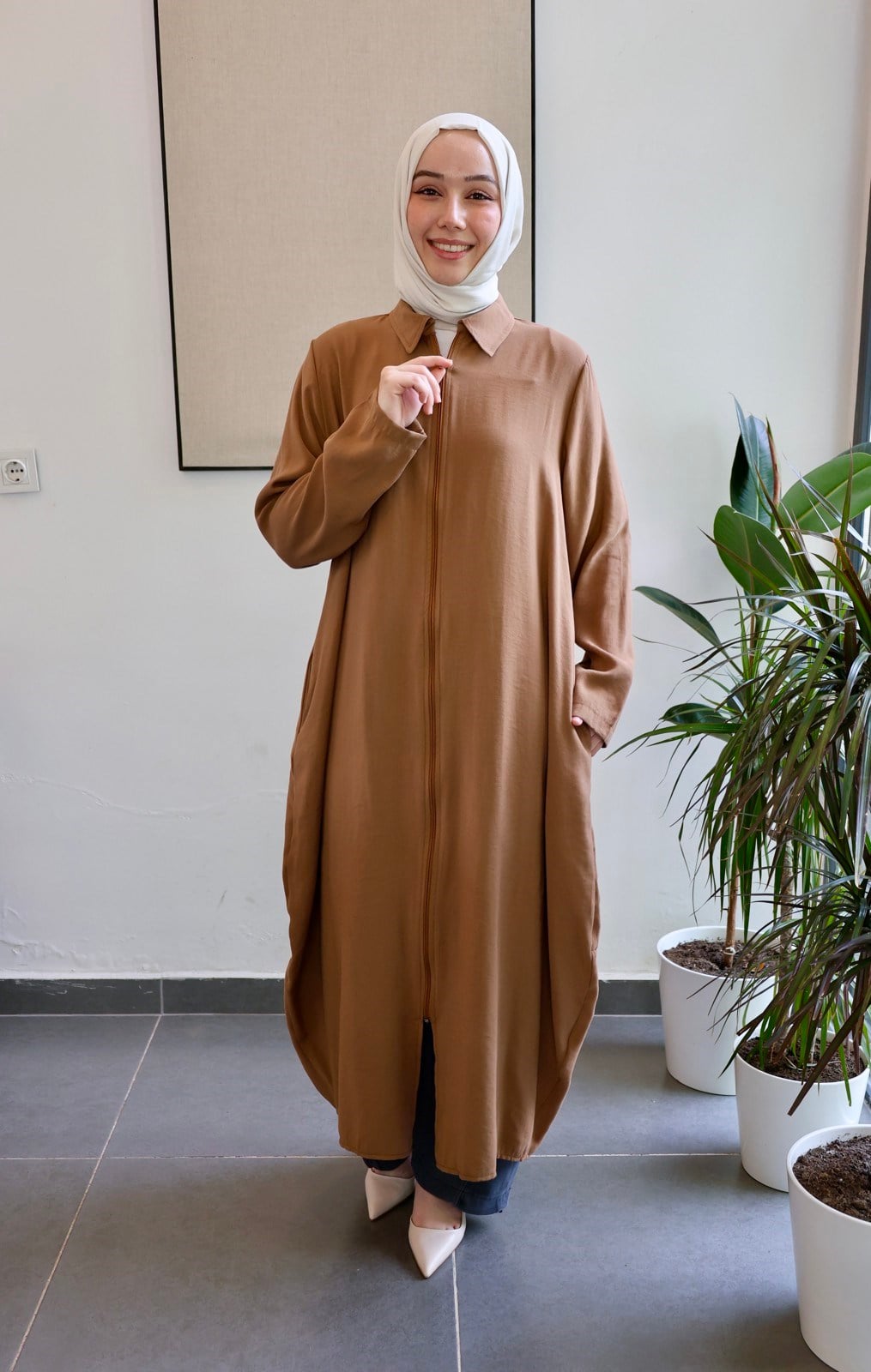 Giy Çık Kap Model Yırtmaç Detay - Taba