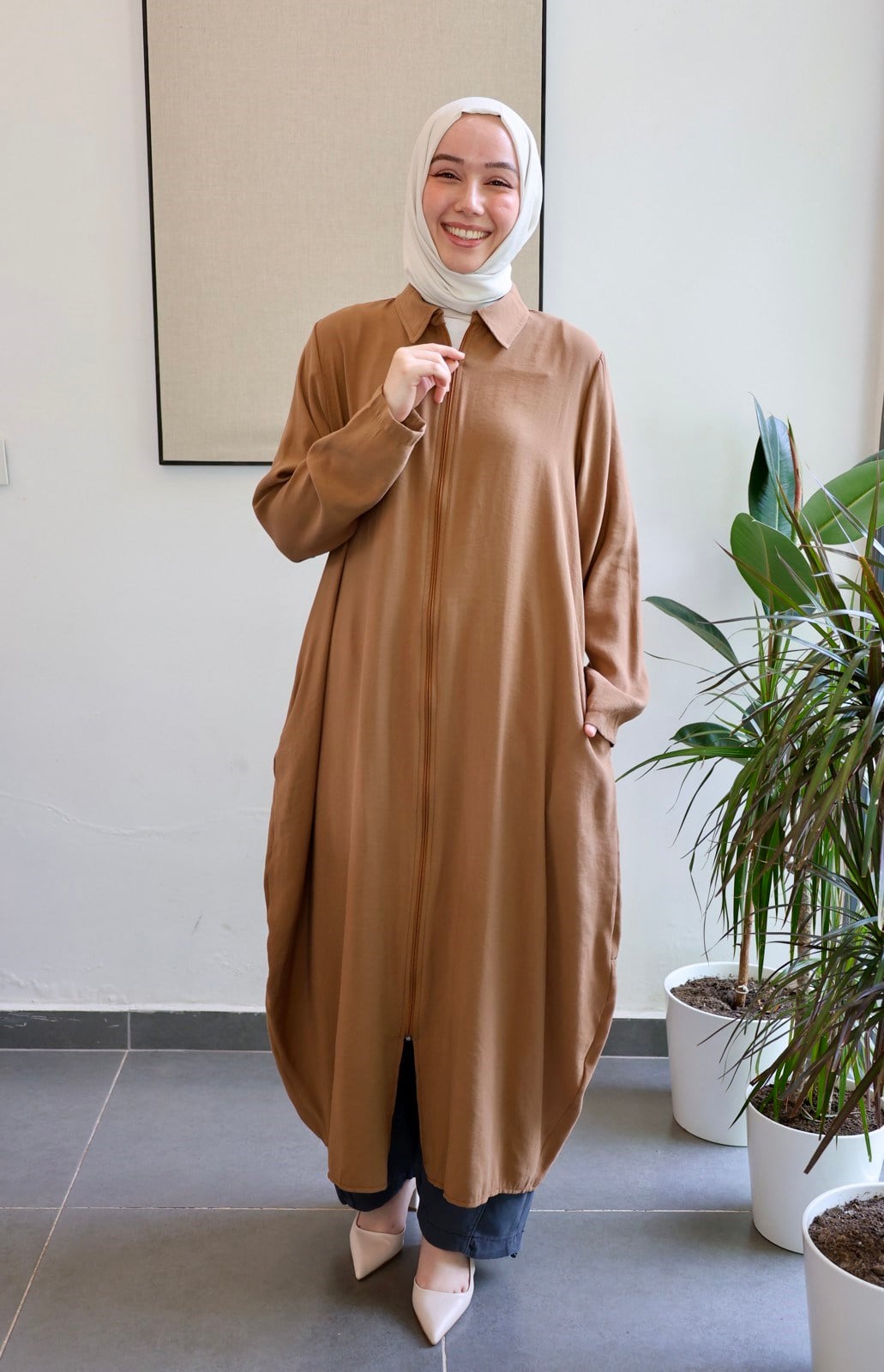 Giy Çık Kap Model Yırtmaç Detay - Taba