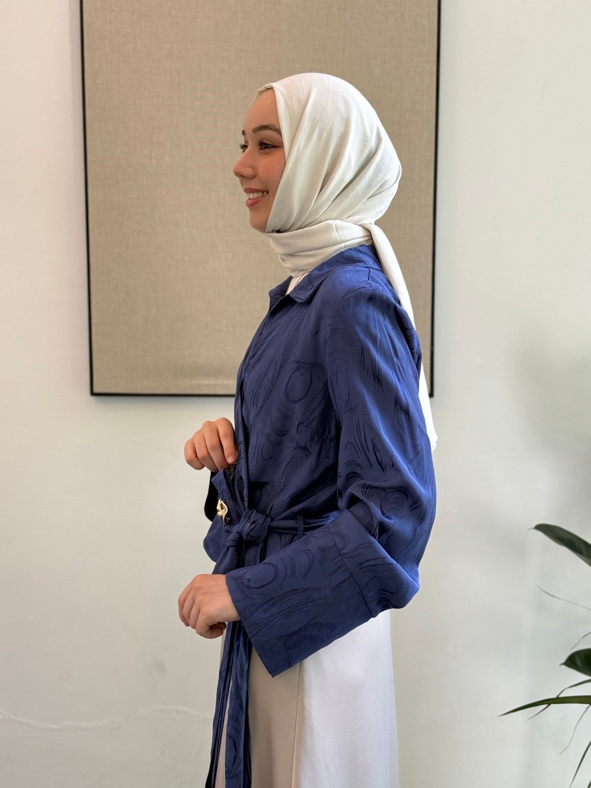 Jakar Saten Bağlama Detay Bluz - Mavi