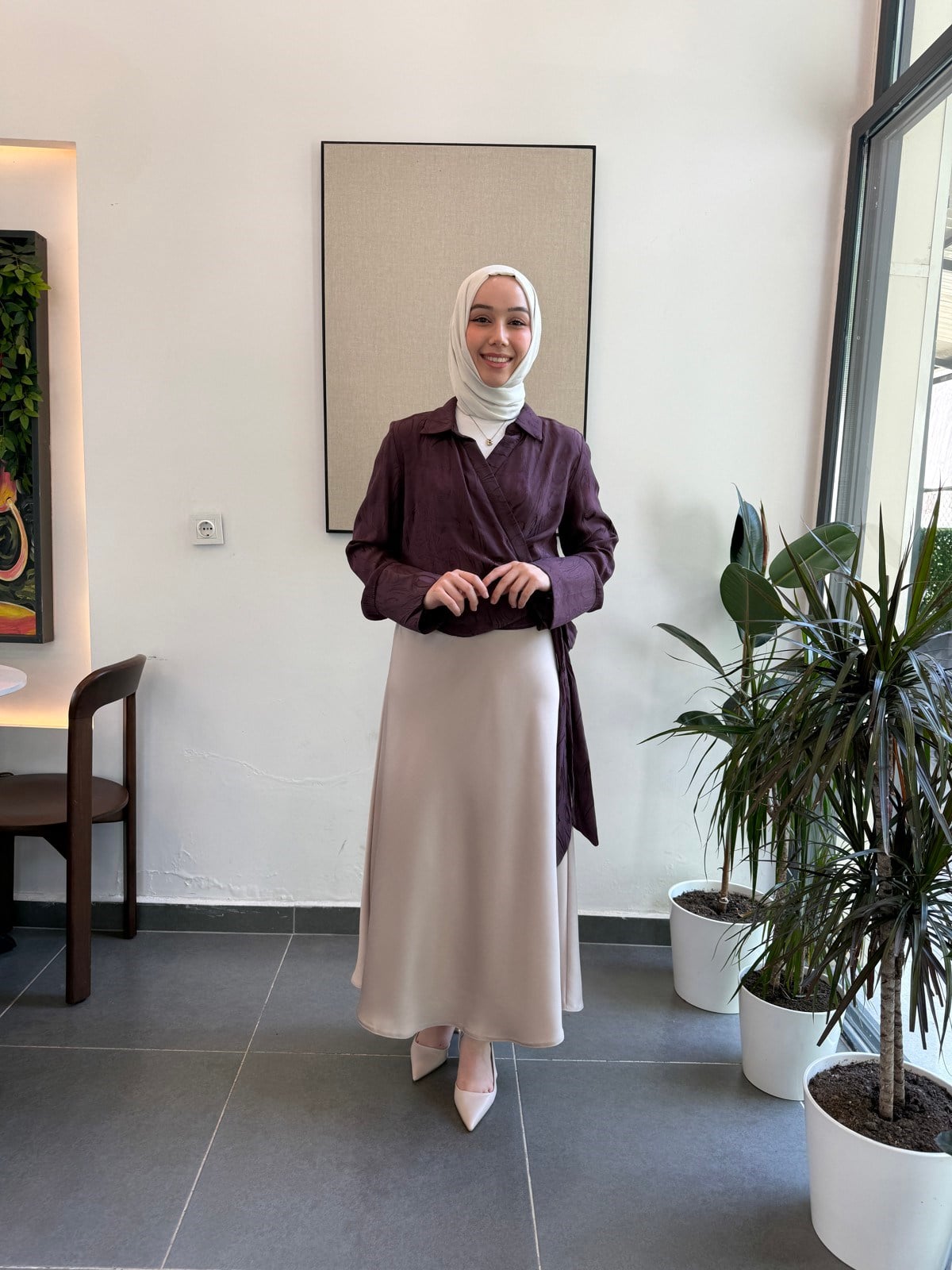 Jakar Saten Bağlama Detay Bluz - Mürdüm