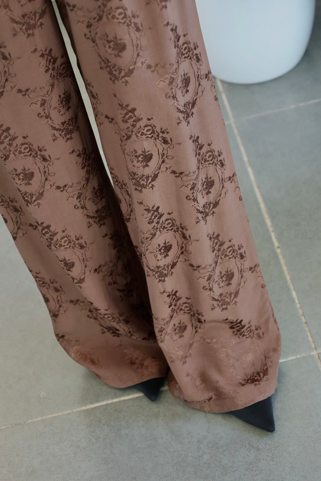 Jakarlı Desenli Pantolon - Kahve