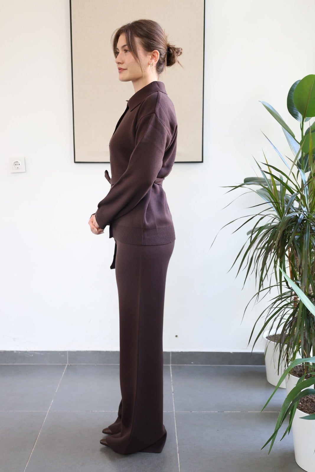 Kuşak Detaylı Triko Takım