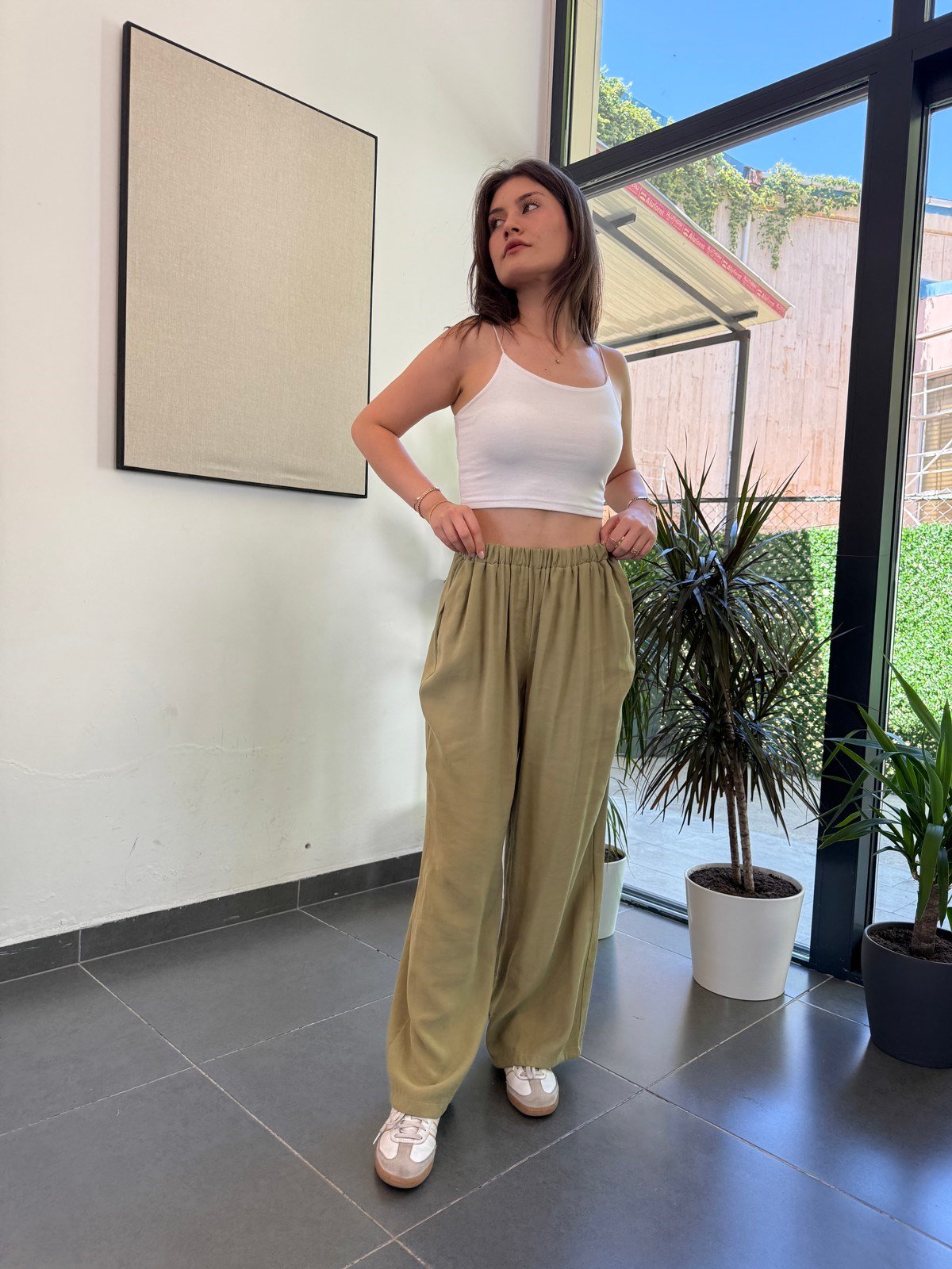Modal Kumaş Rahat Pantolon - Yeşil