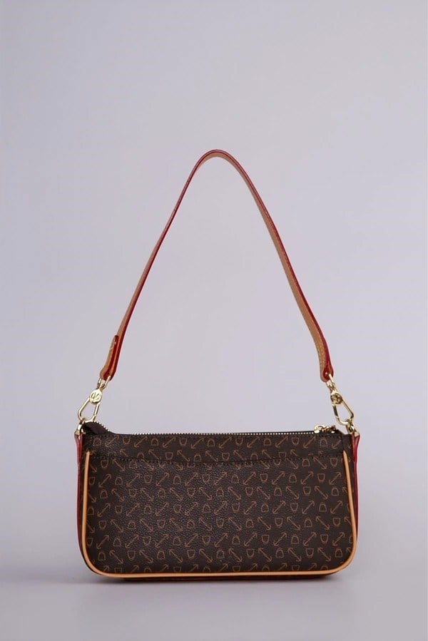 Monogram Desenli Baget Omuz Çantası - Kahve