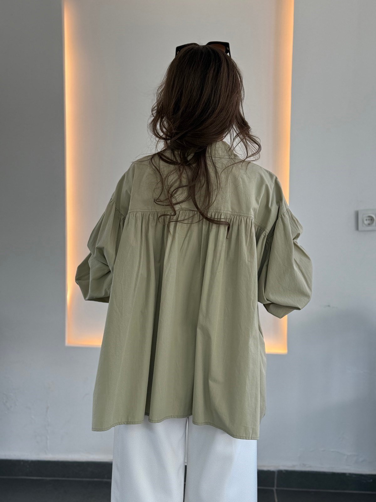 Oversize Pamuk Kumaş Tasarım Gömlek - Yeşil