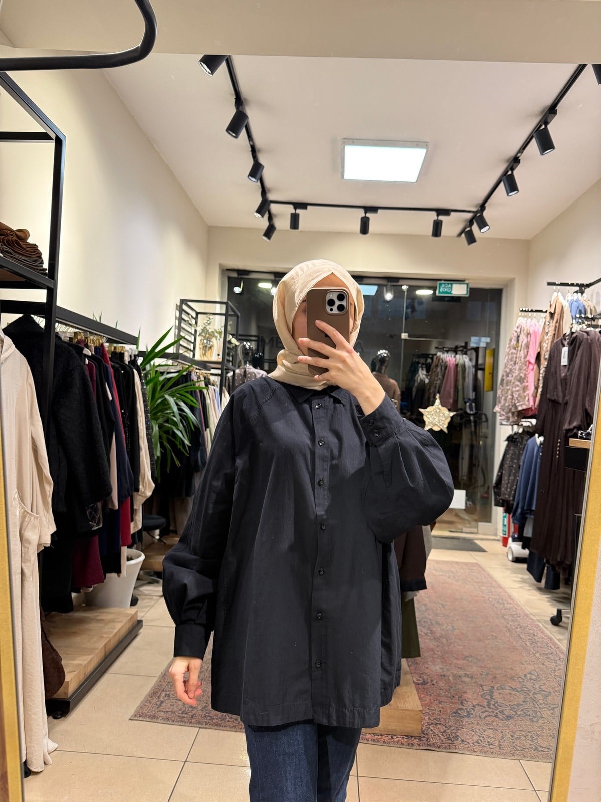 Oversize Tasarım Gömlek - Siyah