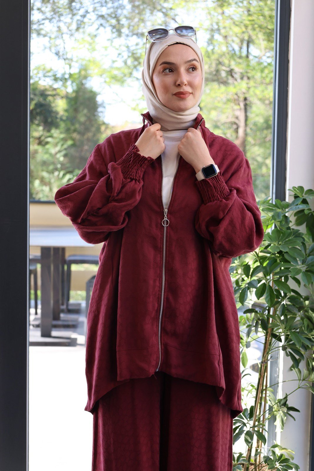 Pamuk Cupra Desenli Takım - Bordo