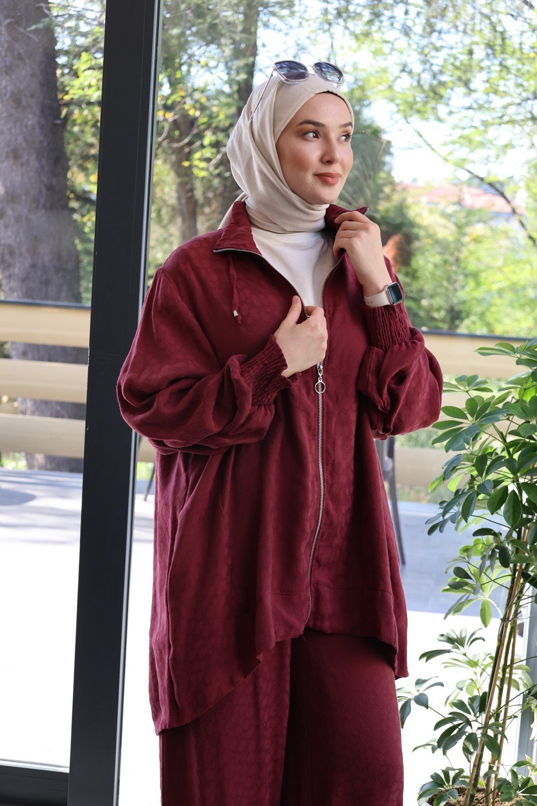 Pamuk Cupra Desenli Takım - Bordo