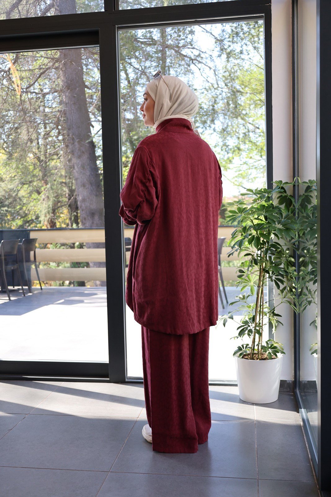 Pamuk Cupra Desenli Takım - Bordo
