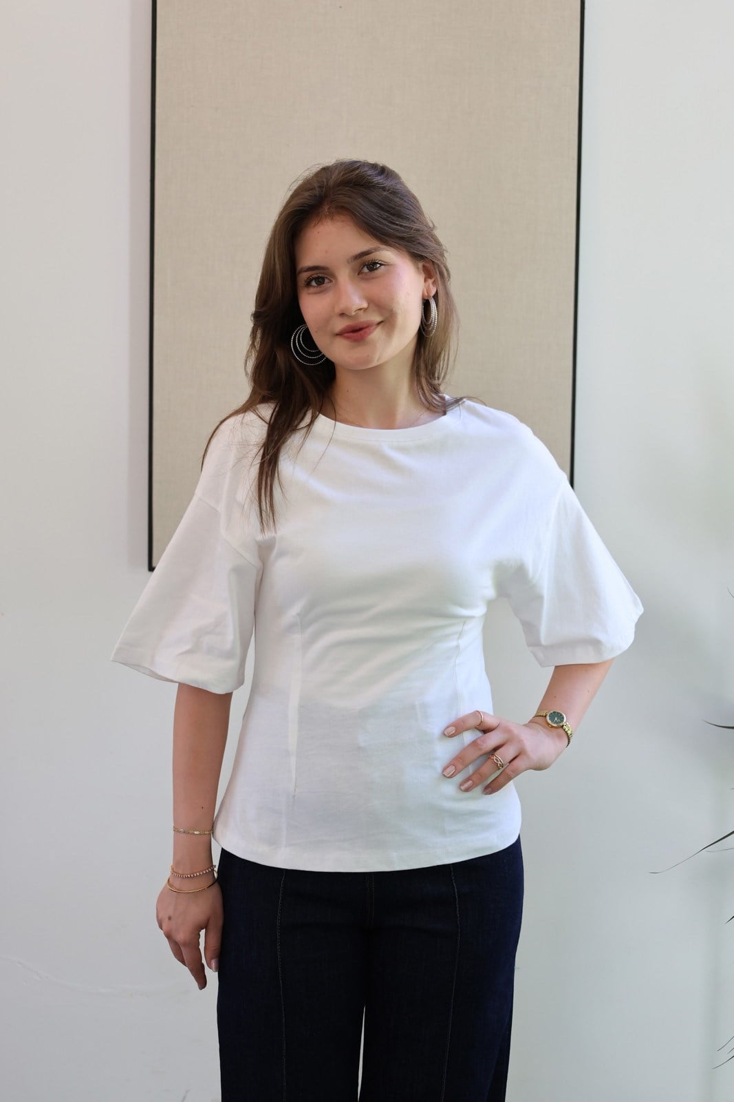 Pamuklu Esnek Yarasa Kol Tshirt - Beyaz