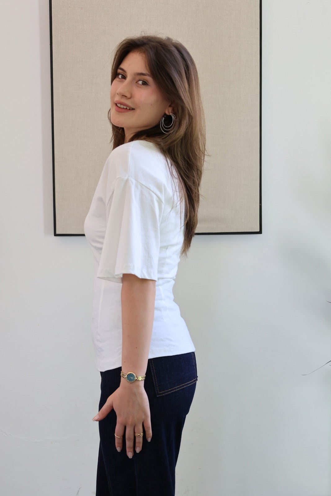 Pamuklu Esnek Yarasa Kol Tshirt - Beyaz