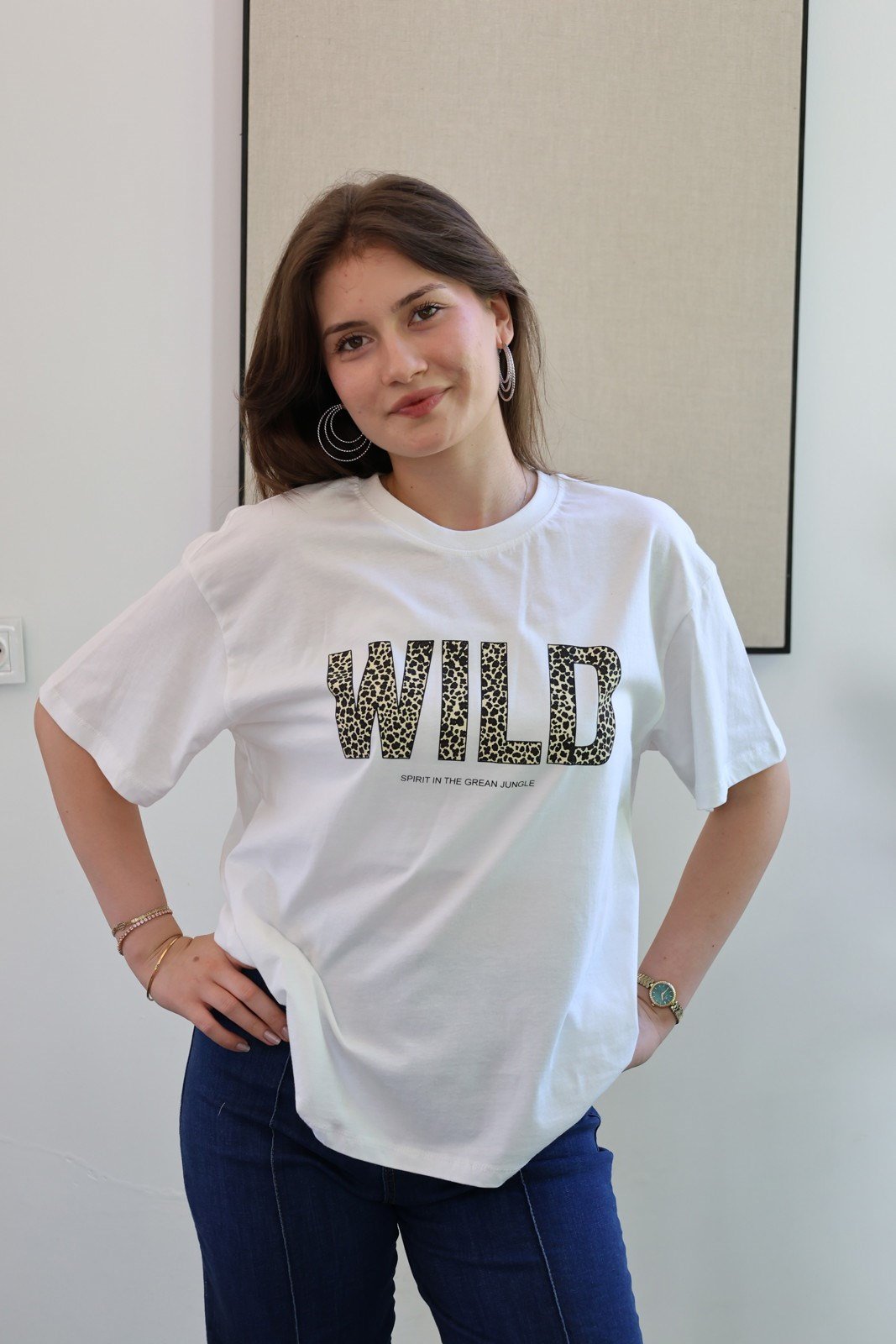 Pamuklu Kumaş Baskılı Tshirt - Beyaz