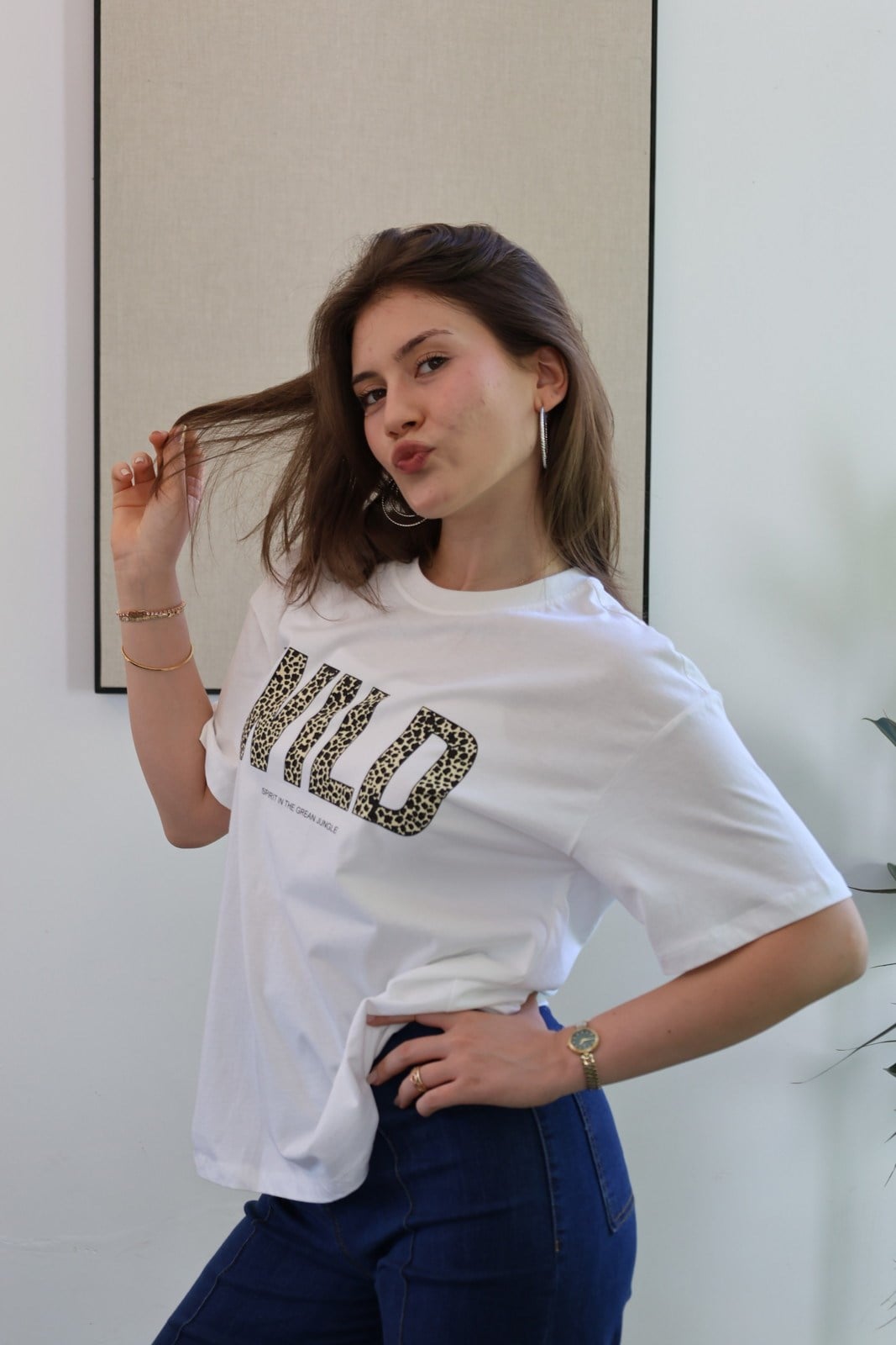 Pamuklu Kumaş Baskılı Tshirt - Beyaz