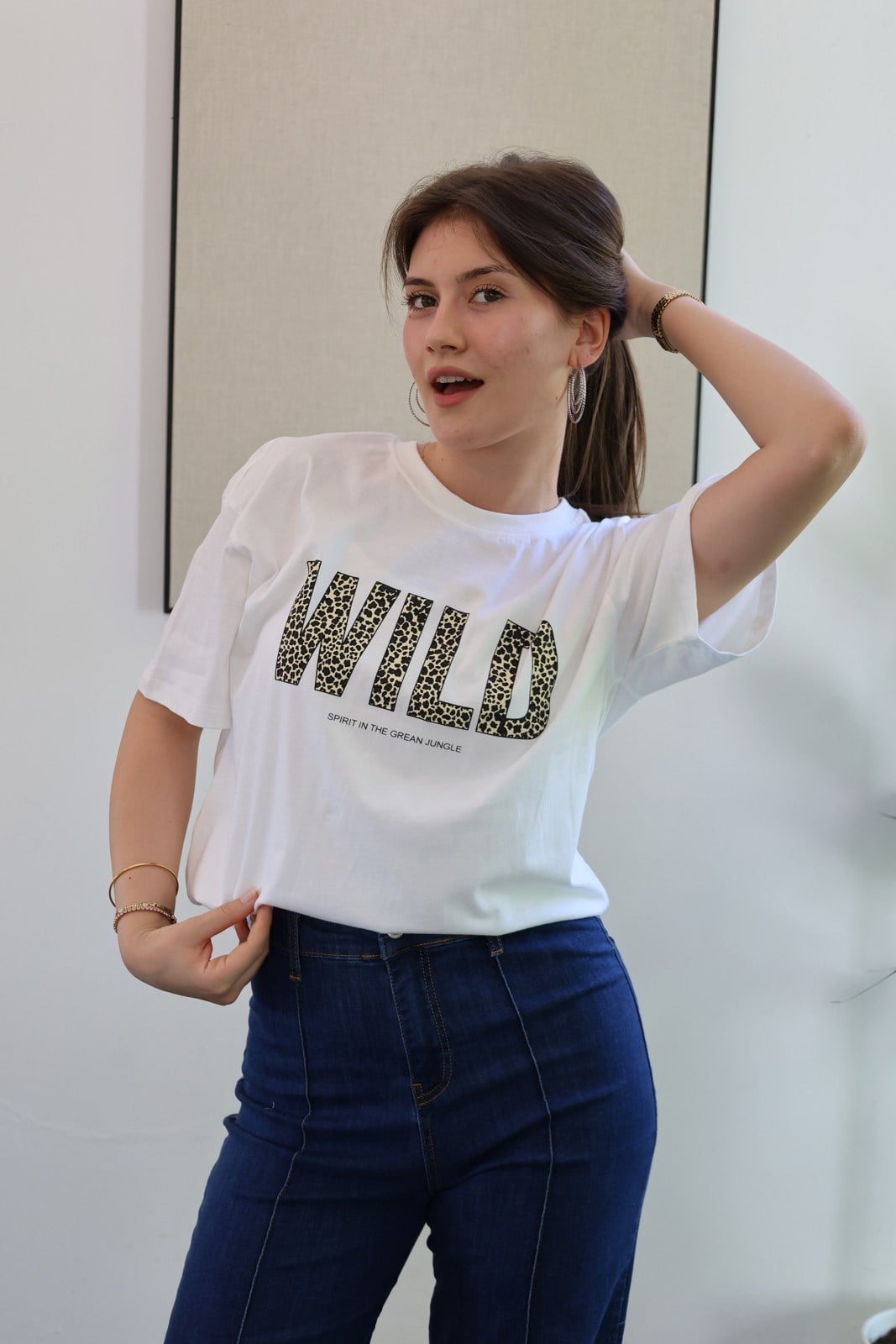 Pamuklu Kumaş Baskılı Tshirt - Beyaz