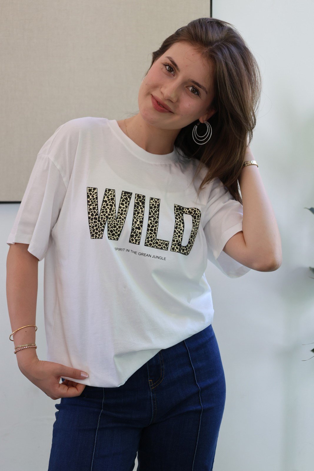 Pamuklu Kumaş Baskılı Tshirt - Beyaz