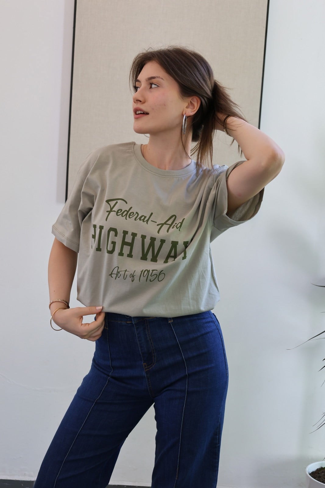 Pamuklu Kumaş Baskılı Tshirt - Haki