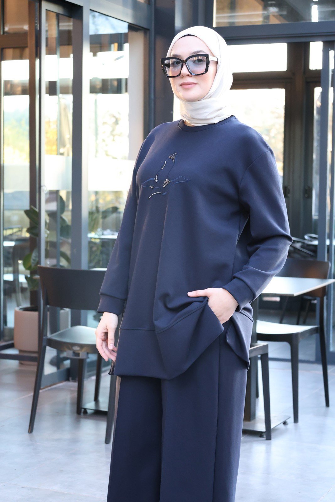 Pamuklu Kuş Detay Oysho Takım - Lacivert
