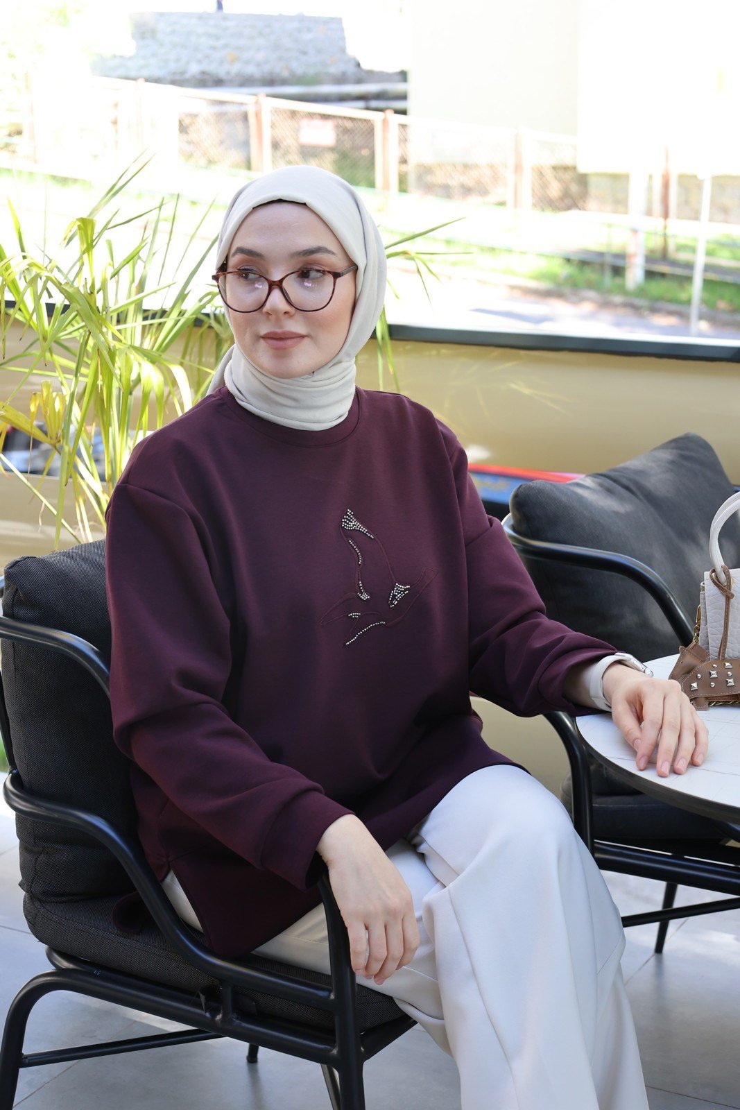 Pamuklu Oysho Kumaş Sweat - Bordo