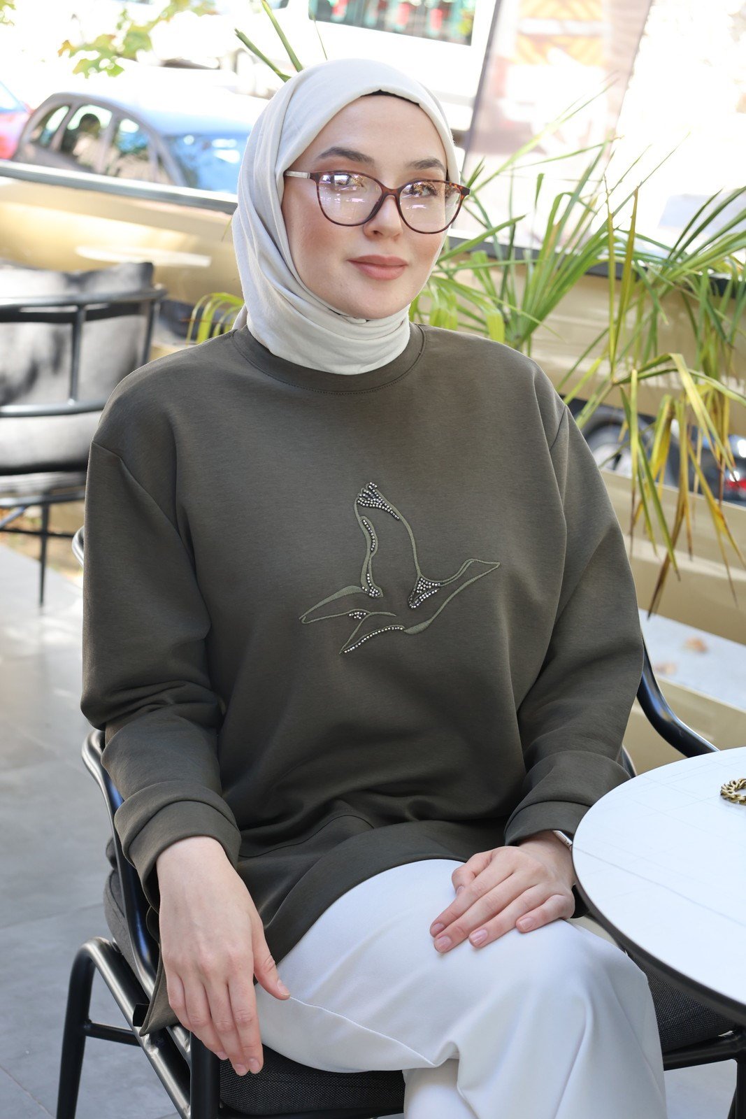 Pamuklu Oysho Kumaş Sweat - Haki