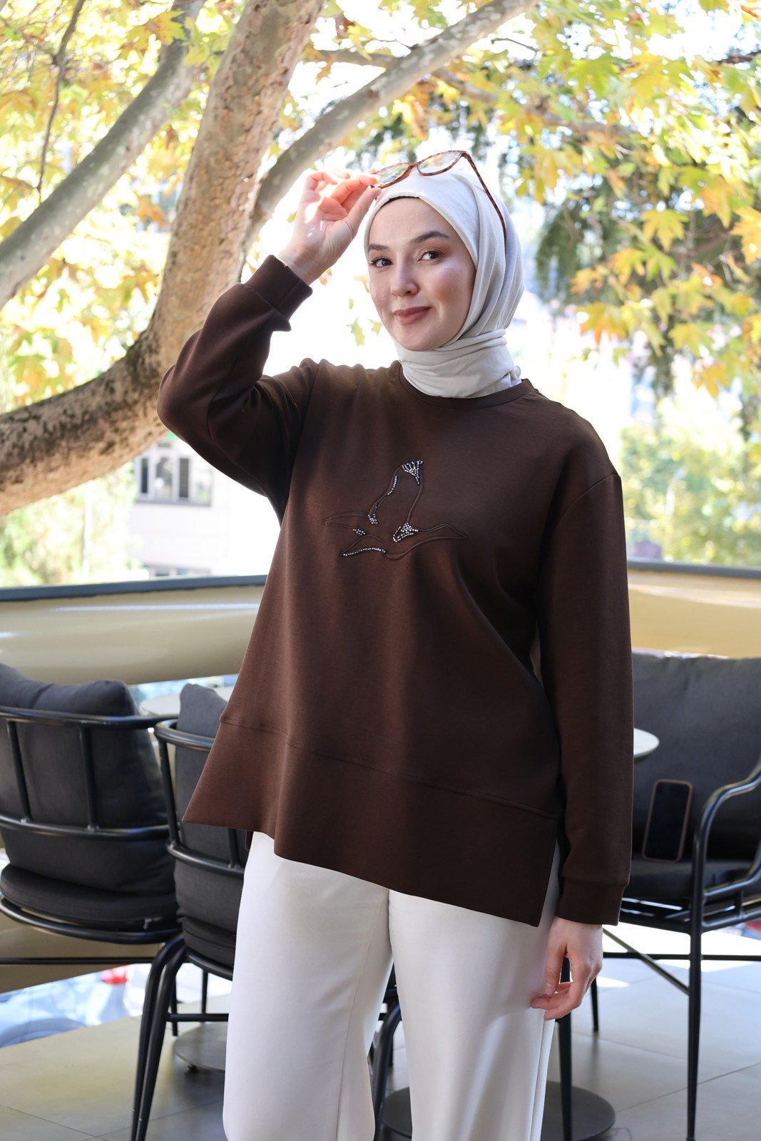 Pamuklu Oysho Kumaş Sweat - Kahve