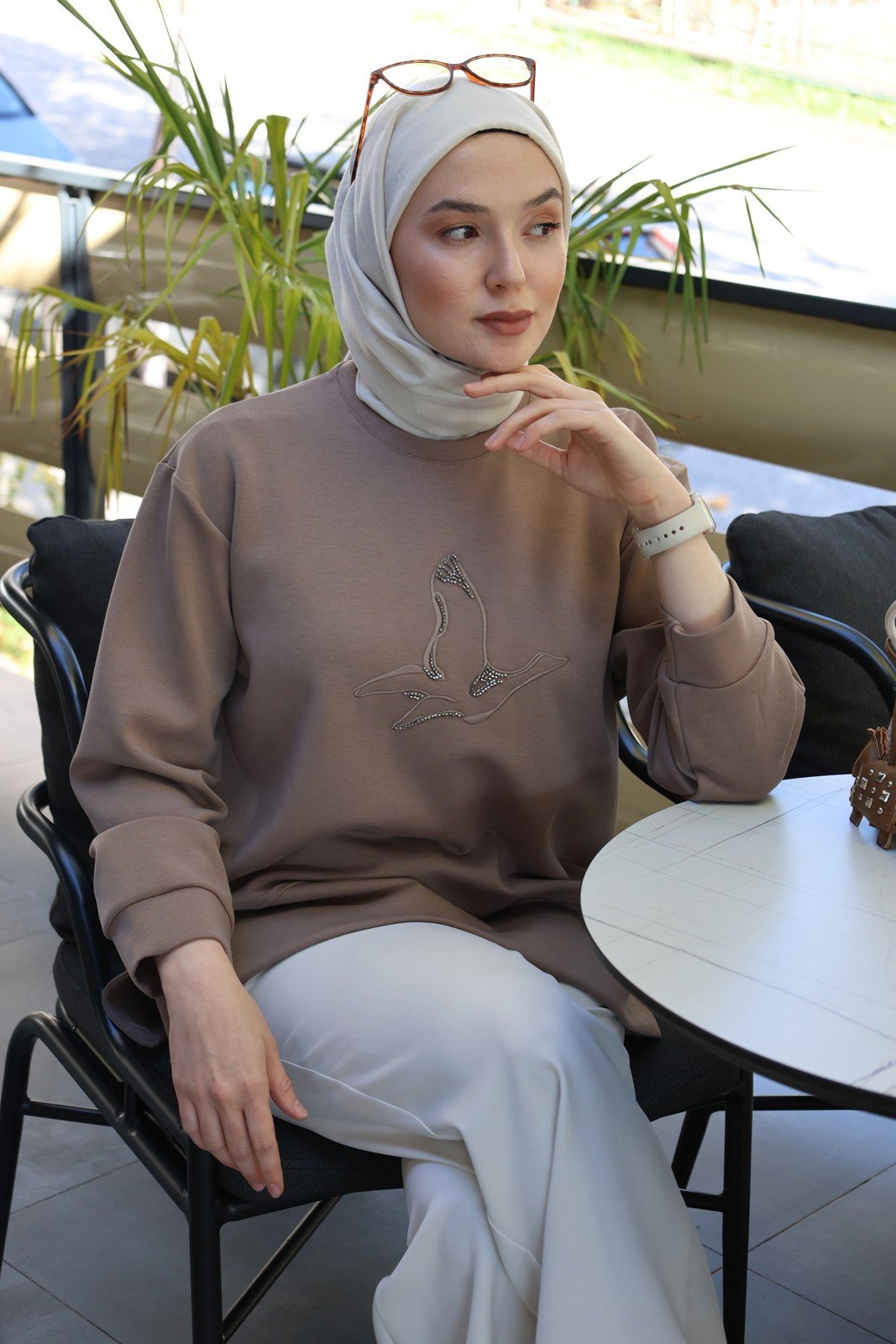Pamuklu Oysho Kumaş Sweat - Vizon