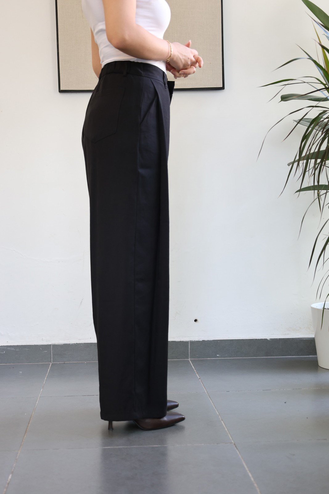 Pens Detaylı Modal Pantolon - Siyah