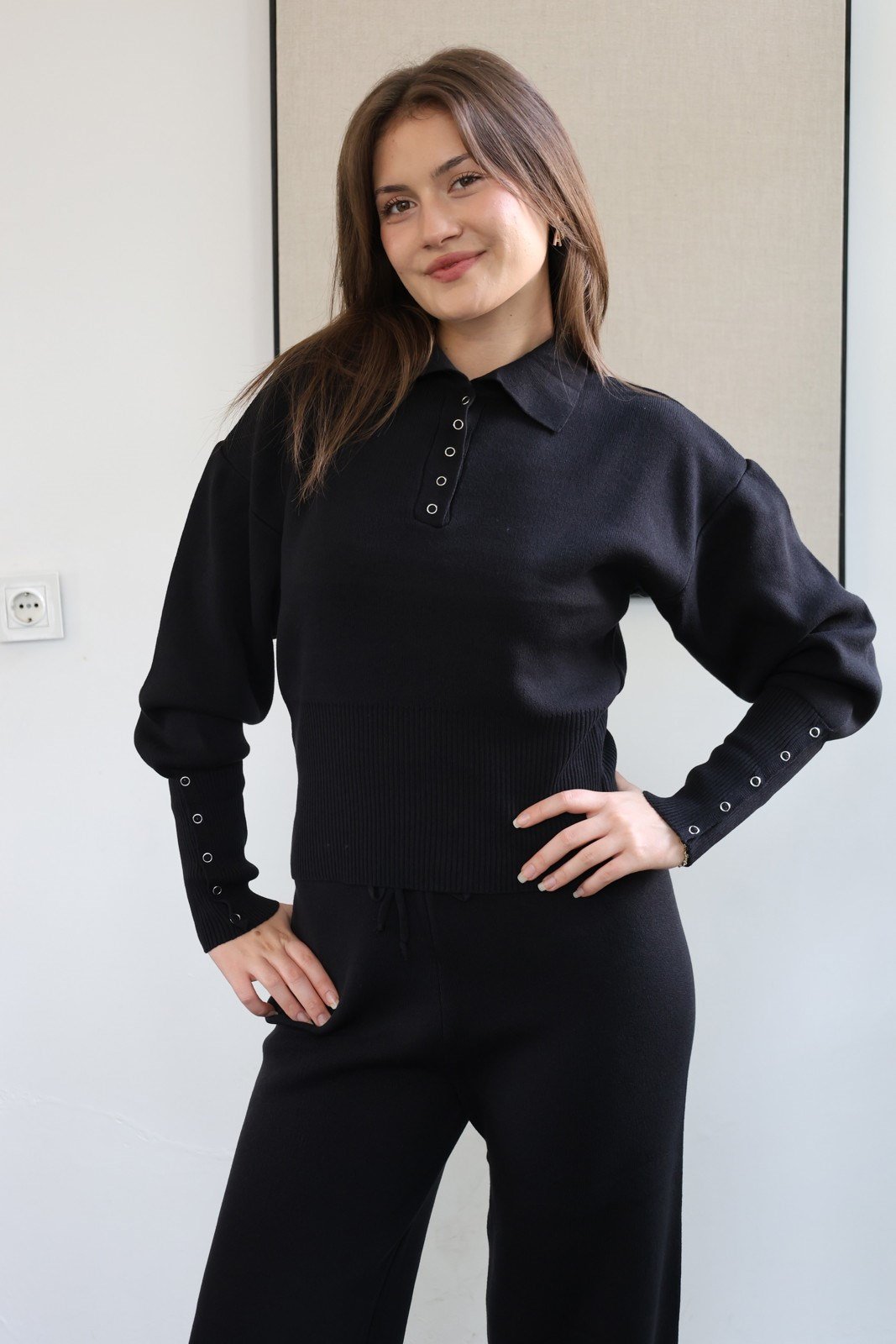 Polo Yaka Çıtçıt Detay Triko  Takım