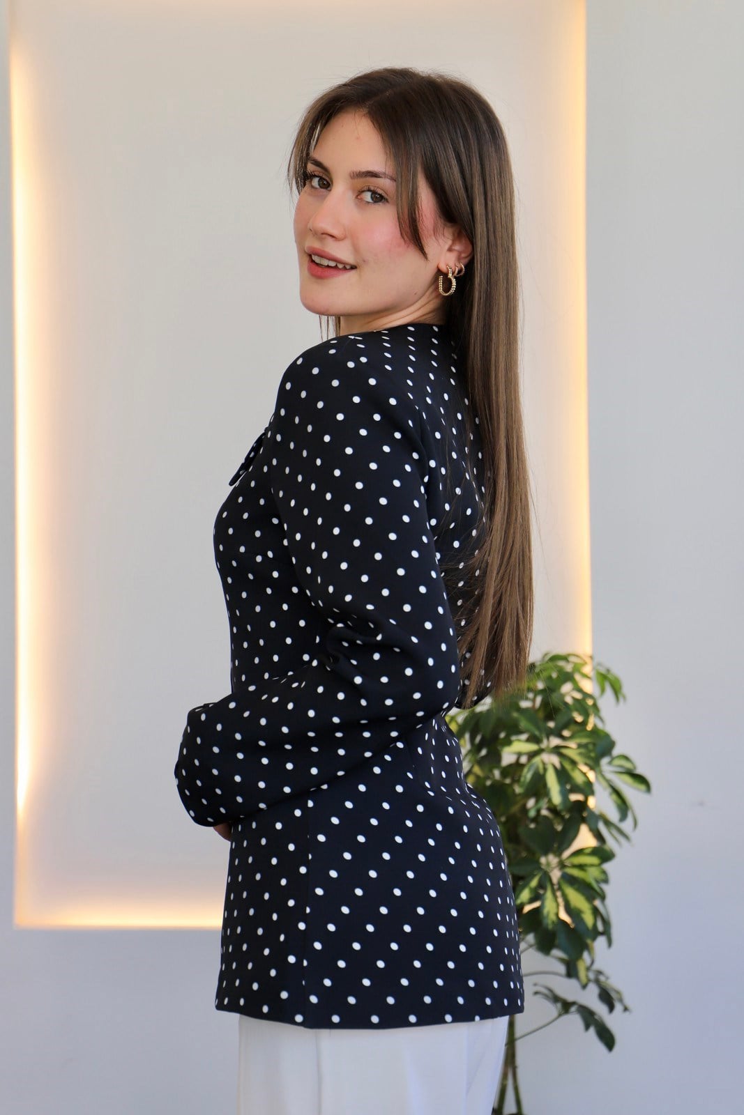 Puantiye Blazer Ceket - Siyah