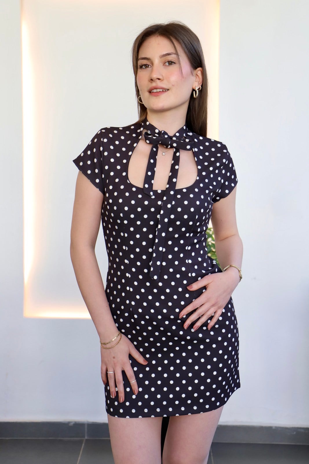 Puantiye Mini Elbise Şort Astarlı - Siyah