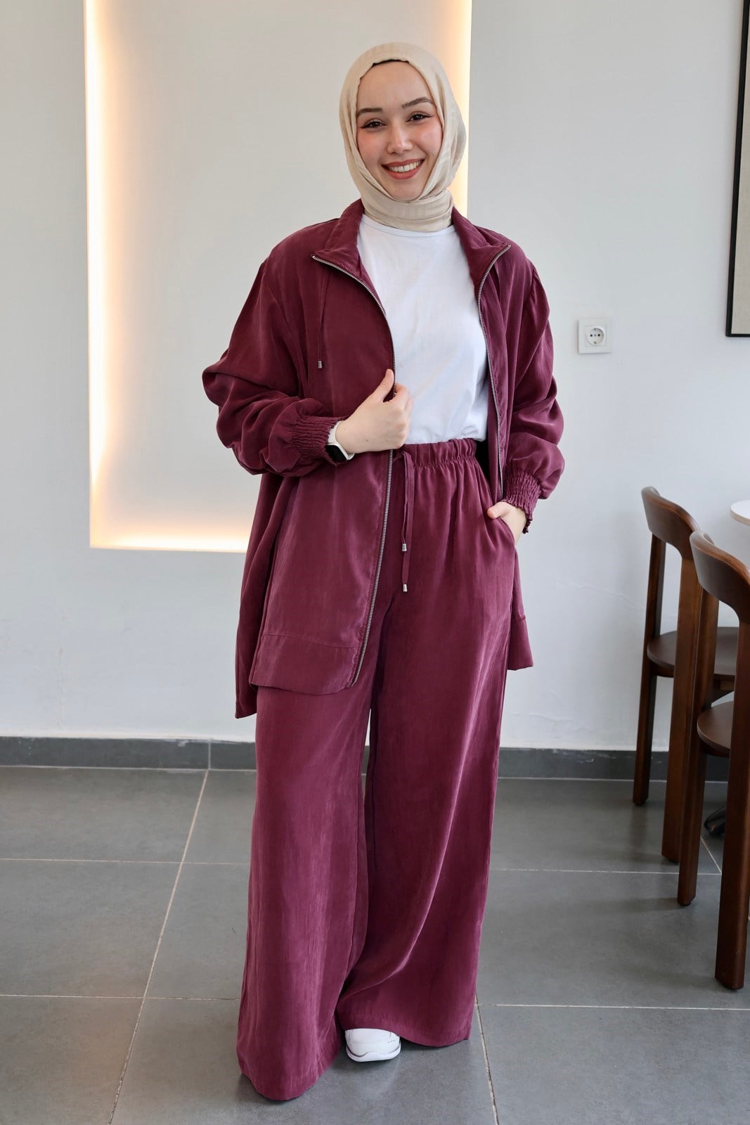 Qupra Bol Paça Fermuarlı Takım - Bordo