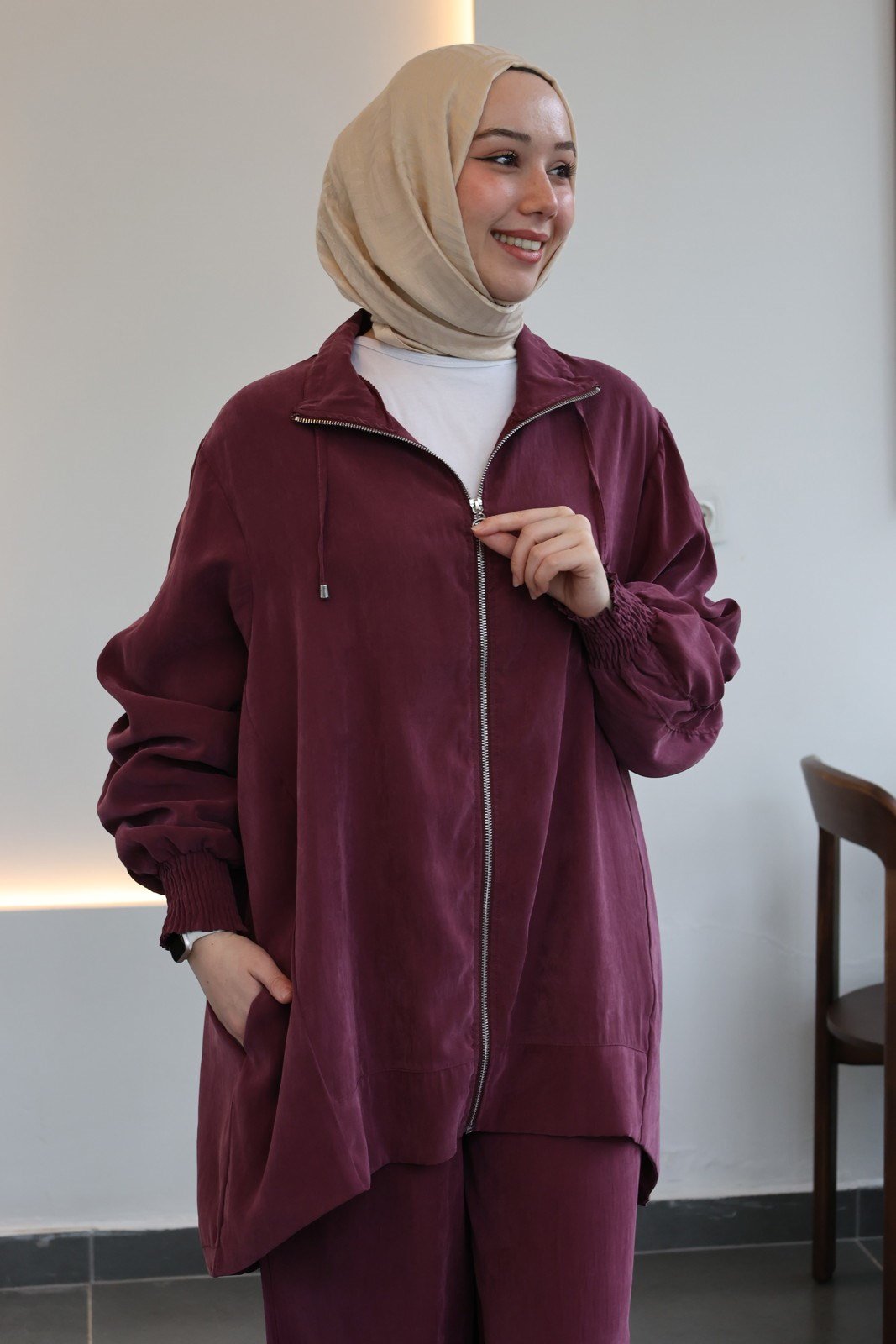 Qupra Bol Paça Fermuarlı Takım - Bordo