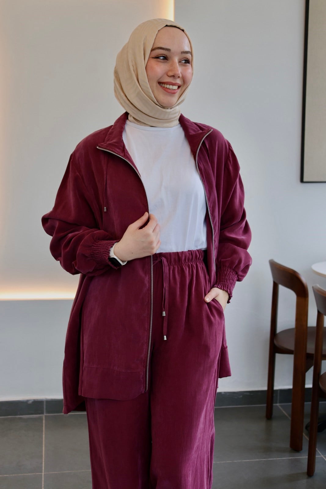 Qupra Bol Paça Fermuarlı Takım - Bordo