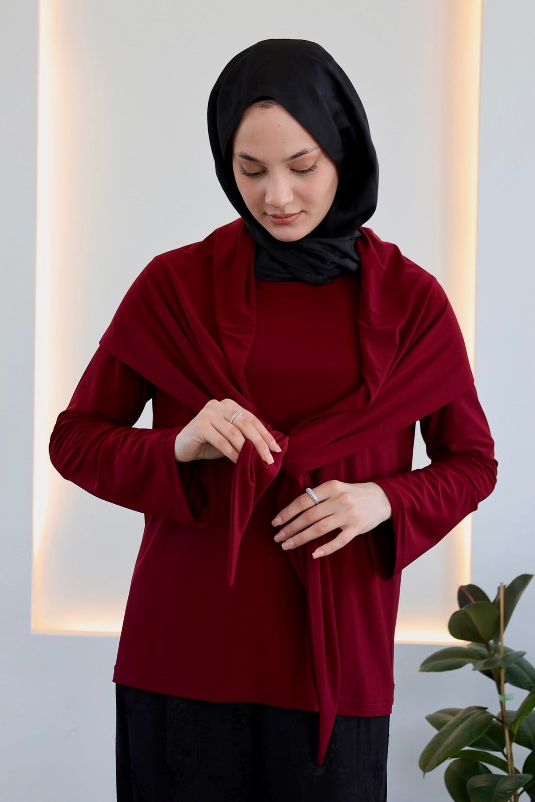 Şal Detaylı Bluz - Bordo