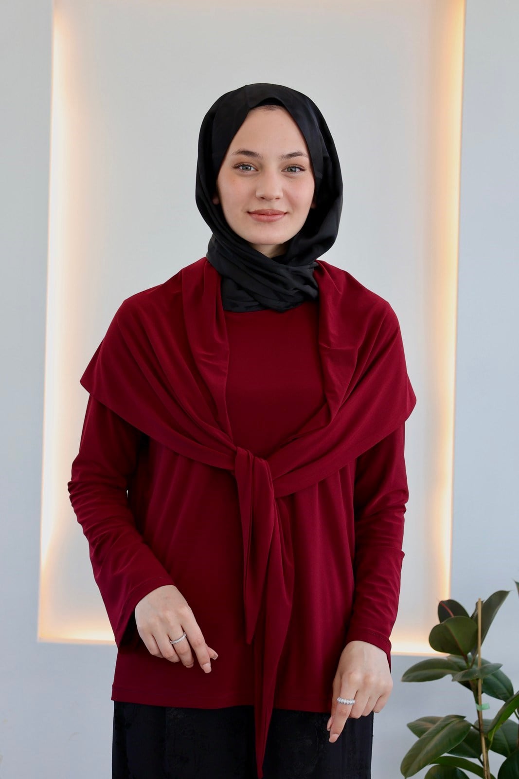 Şal Detaylı Bluz - Bordo