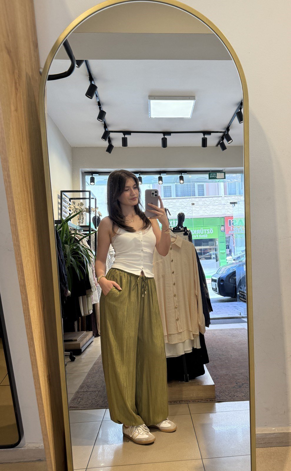 Saten Yüzeyli Şalvar Pantolon - Yeşil