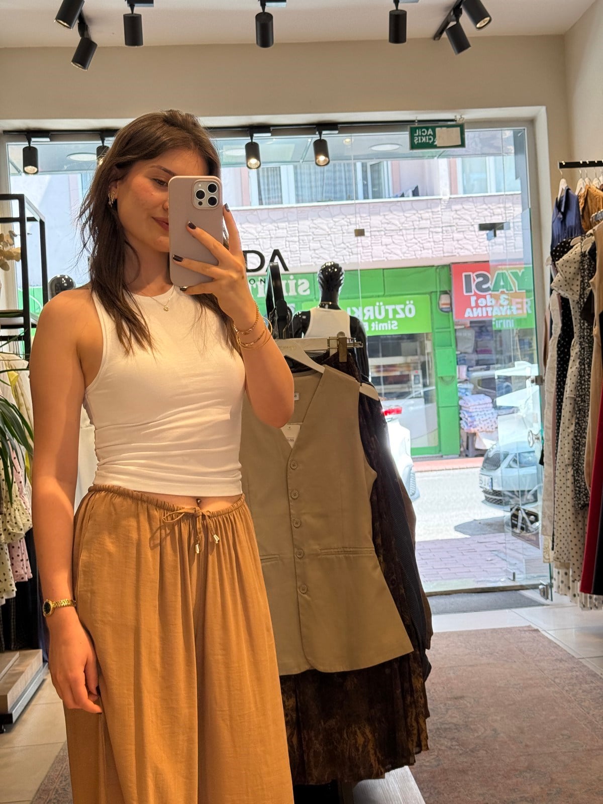 Tensel Kumaş Şalvar Pantolon - Camel