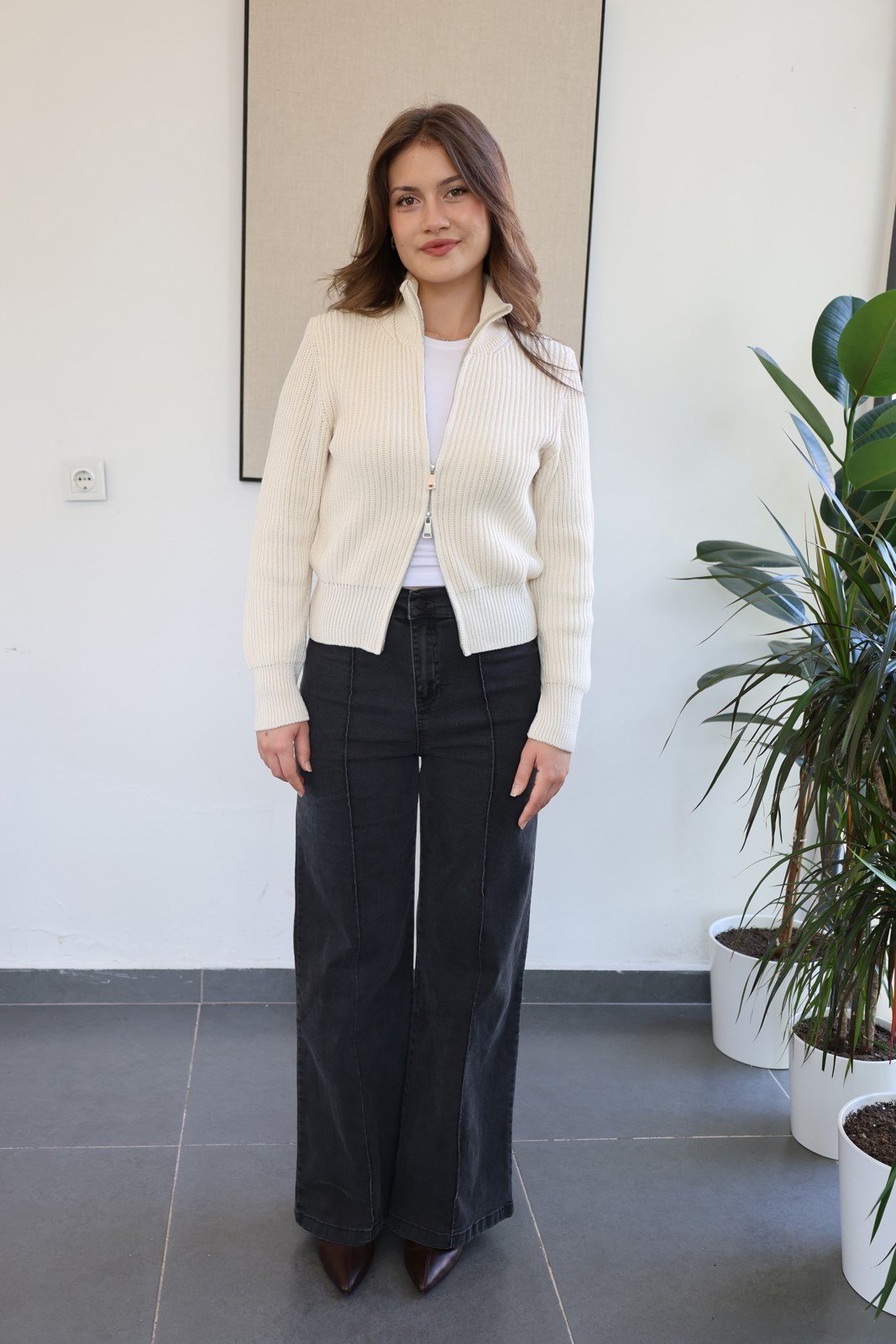 Yüksek Bel Lycralı Palazzo Jean - Antrasit